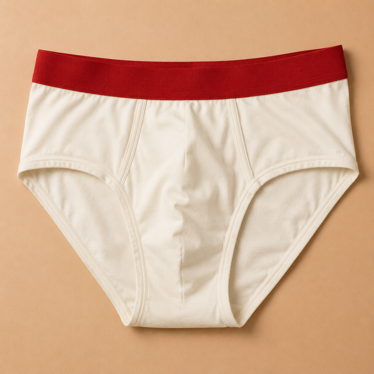 Cream cotton men's briefs with a red waistband